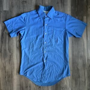 Vintage 1970s Marlboro Button Down Shirt Men's Size M Blue Short Sleeve